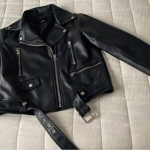 Zara Black Medium Faux Leather Jacket with Silver Accents
